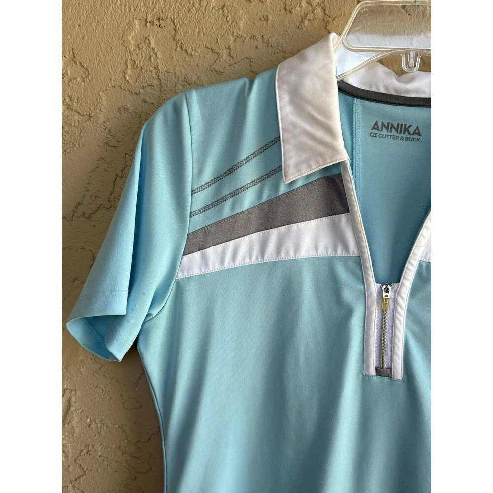 Annika Cutter & Buck Blue White Performance Golf Women’s Small Golf Polo Shirt - Picture 4 of 12